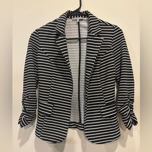 Striped Open-Front Blazer Jacket - Black & White